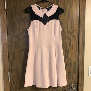 Splash Collared Illusion Neckline Tan Dress